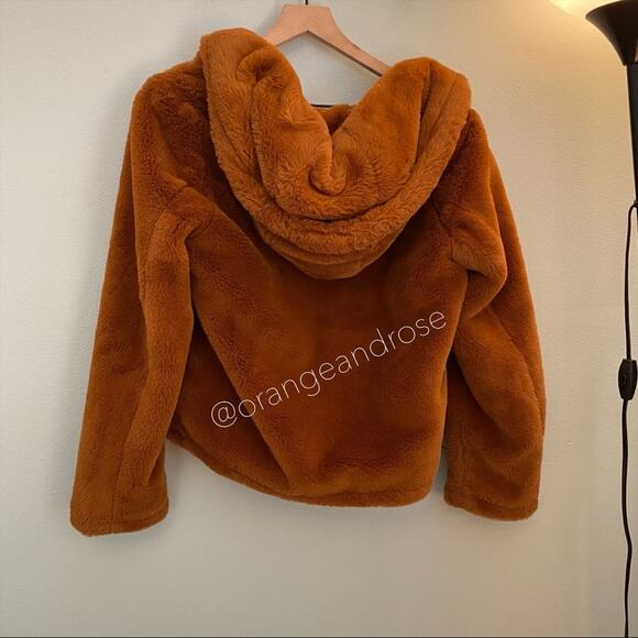 APPARIS Camel Faux Fur Cinch Soft Waist Hooded Jacket S - Picture 4 of 11